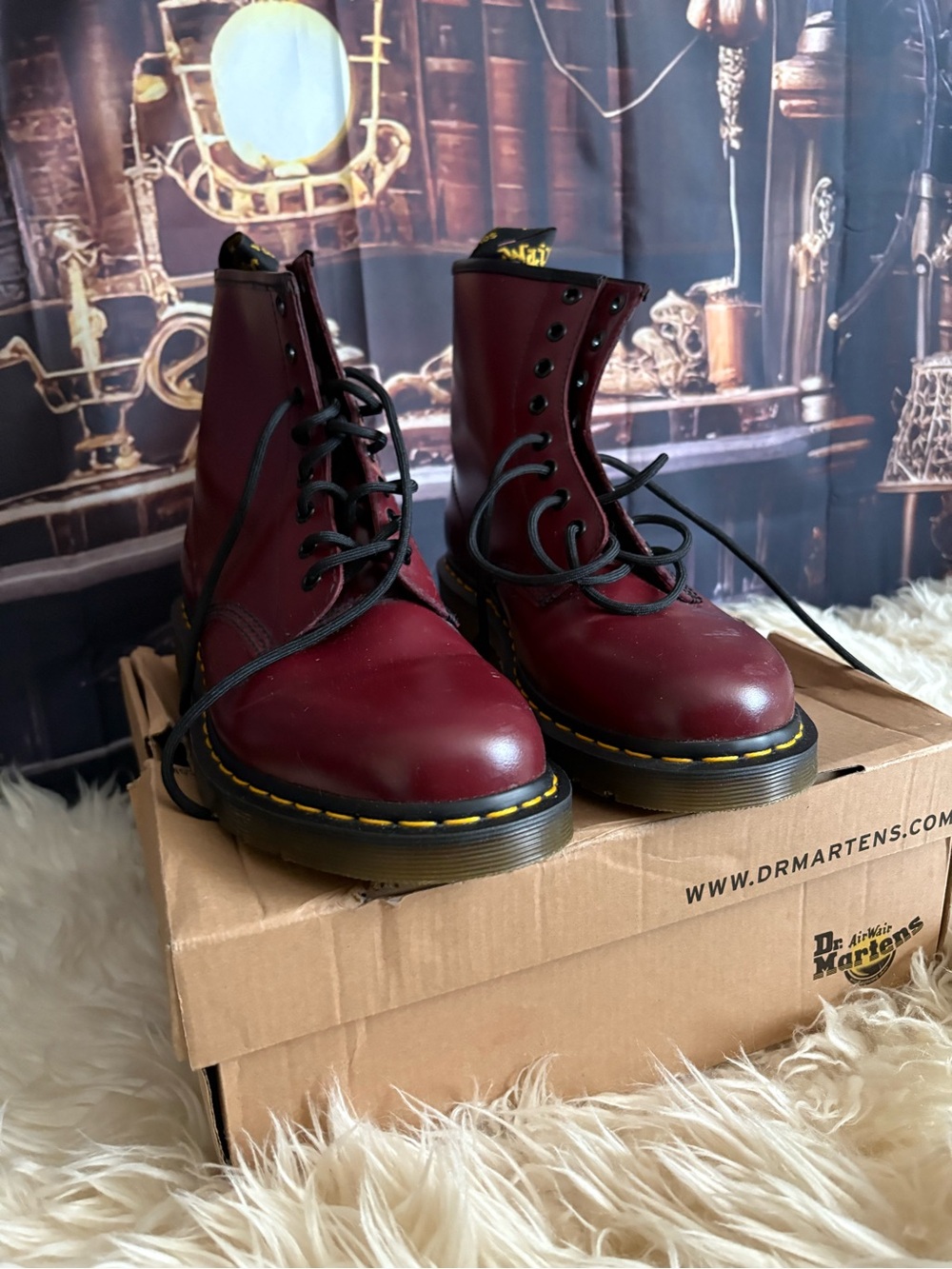 Dr. Martens Burgundy 8-Eye Leather Lace-Up Boots